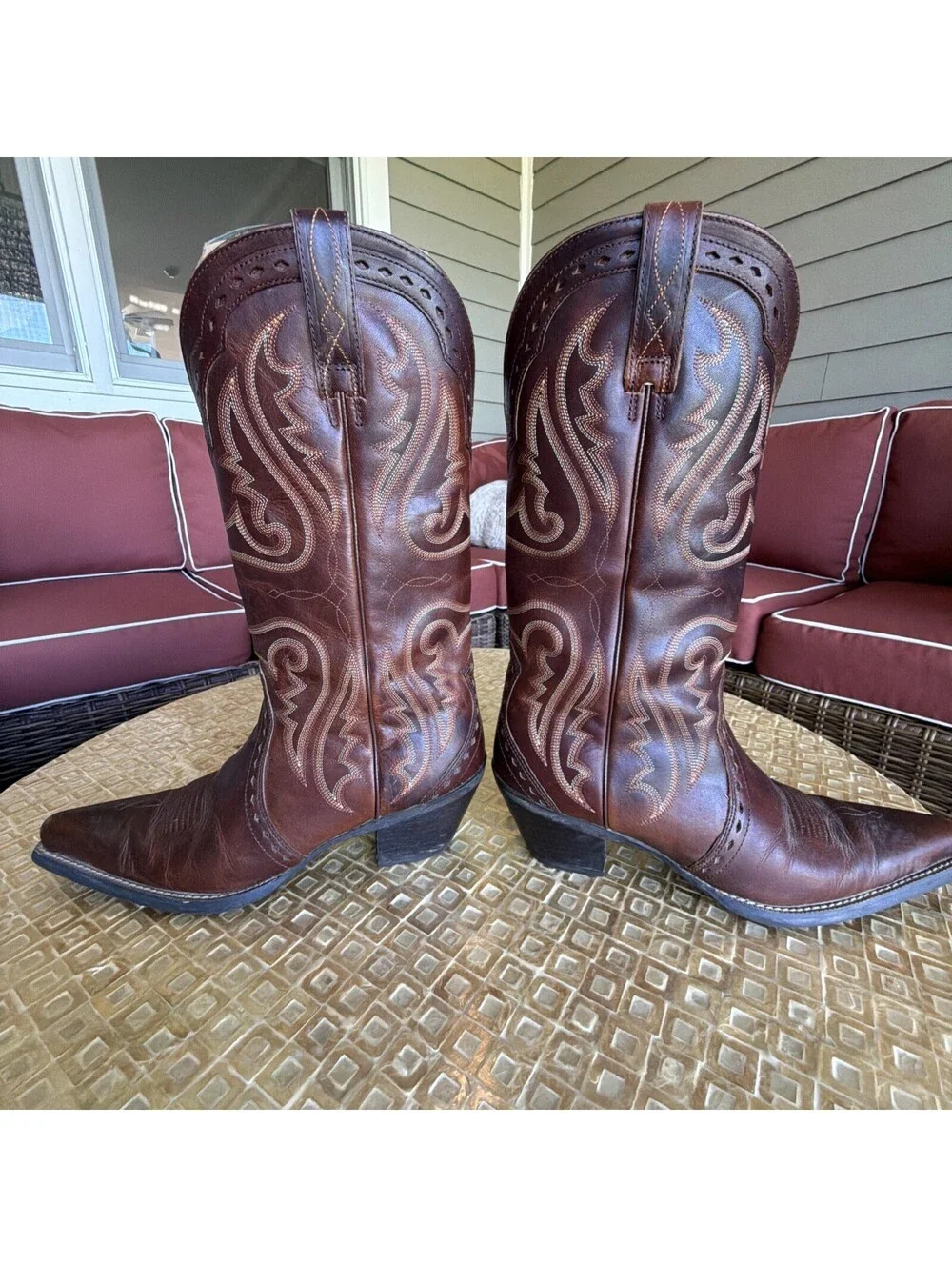 Ariat Womens Brown Leather Mid-Calf Pull On Cowgirl Western Boots Size 9B In Box